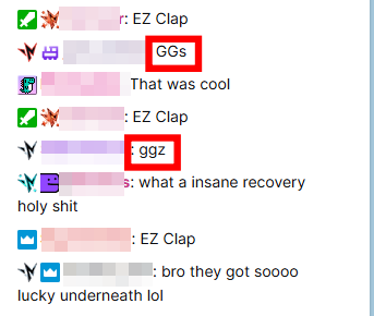海外ゲーム配信チャットでよく使われる「GGs」の画像