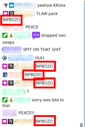 海外ゲーム配信チャットでよく使われる「RIPBOZO」の画像